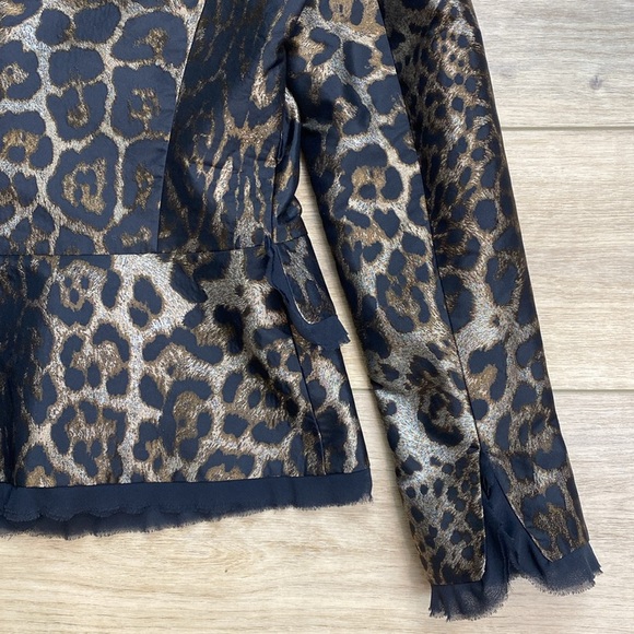 Dana Buchman Leopard Silk Taffeta Evening Jacket Formal Event Chiffon Trim 6 - Picture 10 of 15